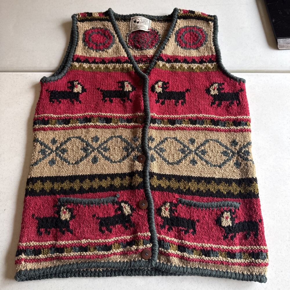 Vintage Planet Earth Imports Vail, CO Hand Knit Wool Sweater Vest Unisex